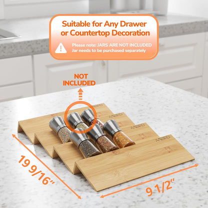 AMBIRD Bamboo Spice Drawer Organizer with Non-slip Mat,4 Tier Jar Spice Rack Tray 9.5'',Seasoning