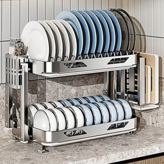 Dish Drying Rack with Drain Board - Rustproof Stainless Steel Dish Rack with Utensil Holder,Dish