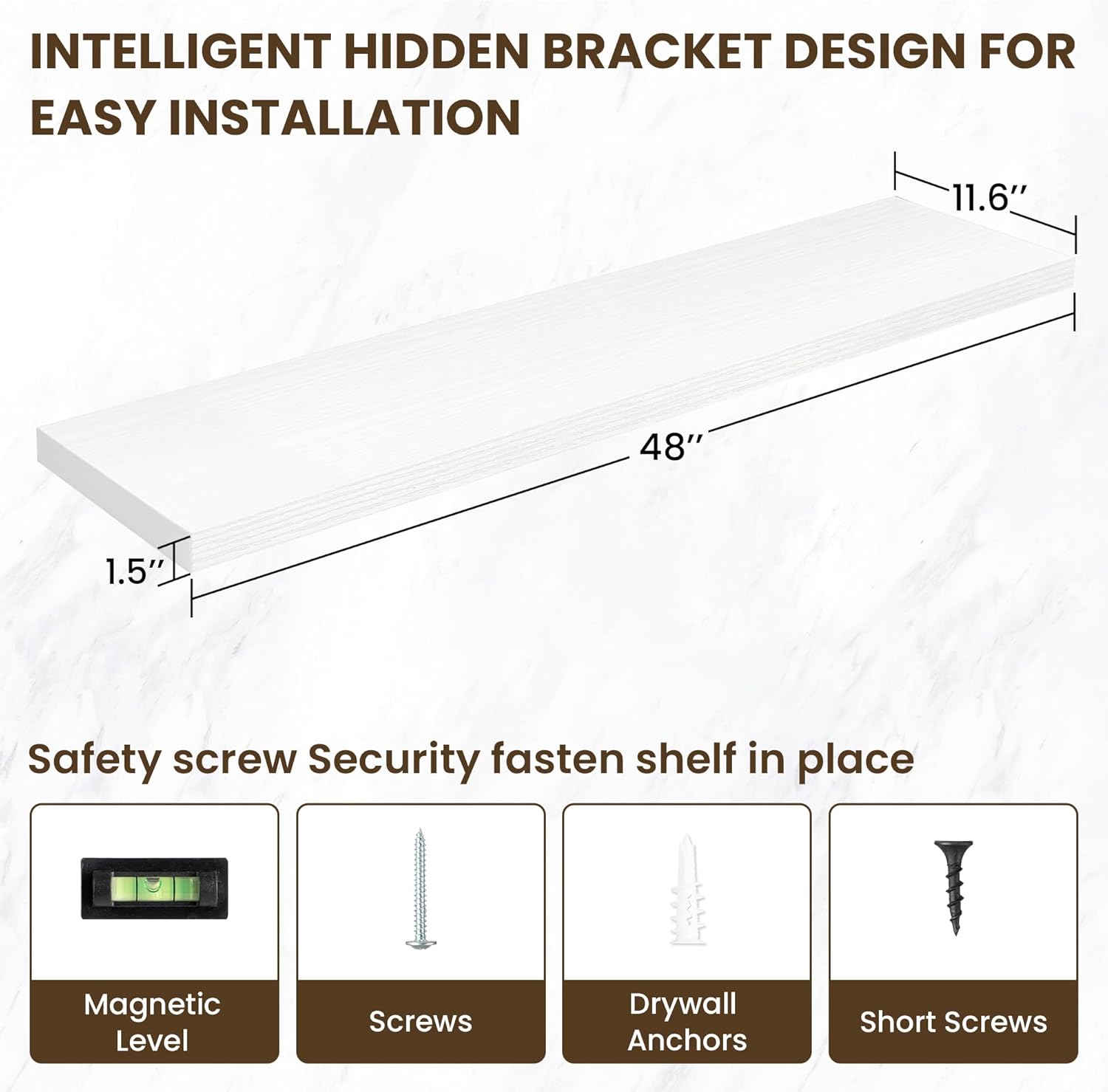 48 Inch Floating Shelves, 12 Inch Deep Floating Shelves for Wall, Floating Shelf with Invisible