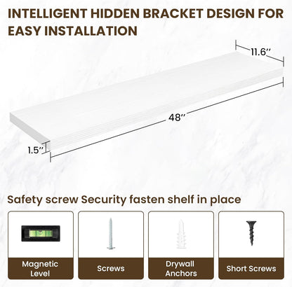 48 Inch Floating Shelves, 12 Inch Deep Floating Shelves for Wall, Floating Shelf with Invisible