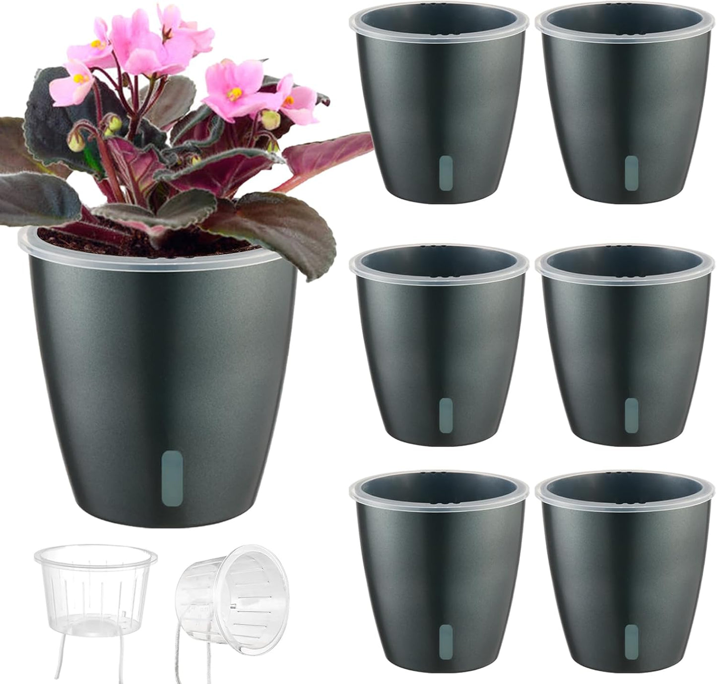 Self Watering Pots for Indoor Plants, 6-Pack 5'' Self Watering Planter with Drainage Holes, Small