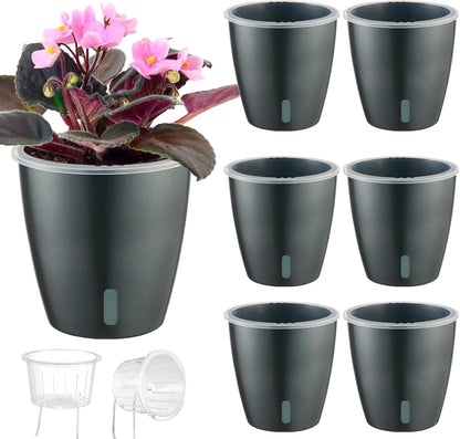 Self Watering Pots for Indoor Plants, 6-Pack 5'' Self Watering Planter with Drainage Holes, Small