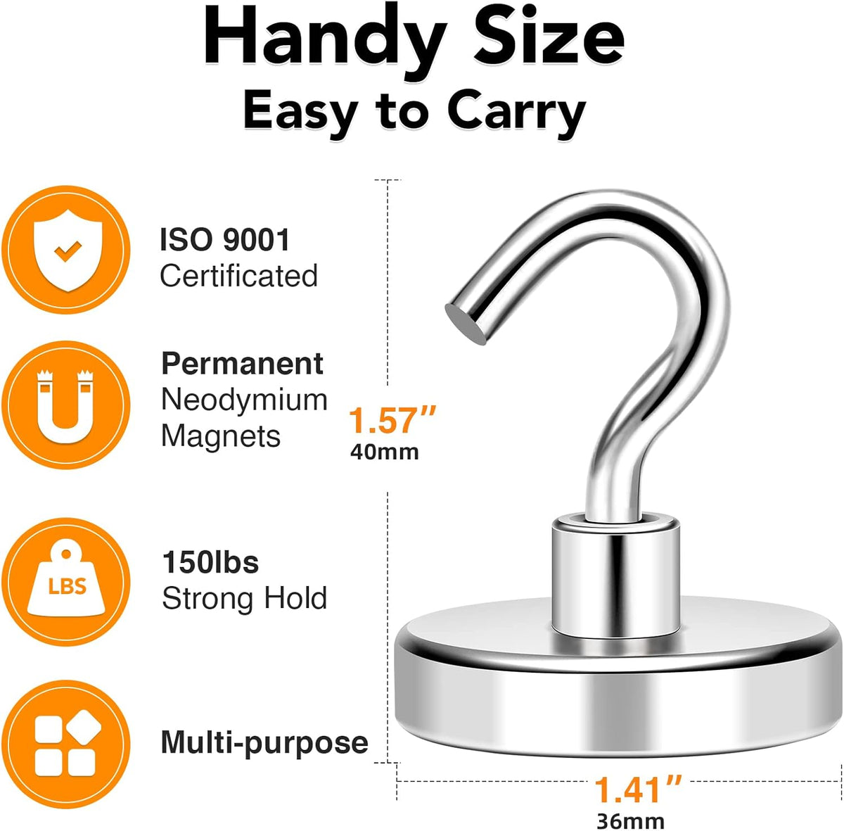 MIKEDE Magnetic Hooks Heavy Duty, 150LB+ Strong Neodymium Magnets with Hooks for Refrigerator