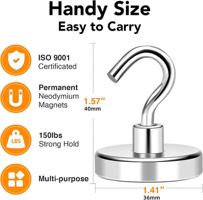 MIKEDE Magnetic Hooks Heavy Duty, 150LB+ Strong Neodymium Magnets with Hooks for Refrigerator