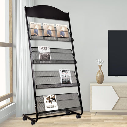 Floor-Standing Magazine Rack, 4-Layer Brochure Display Stand Tiered Design Magazine Stand