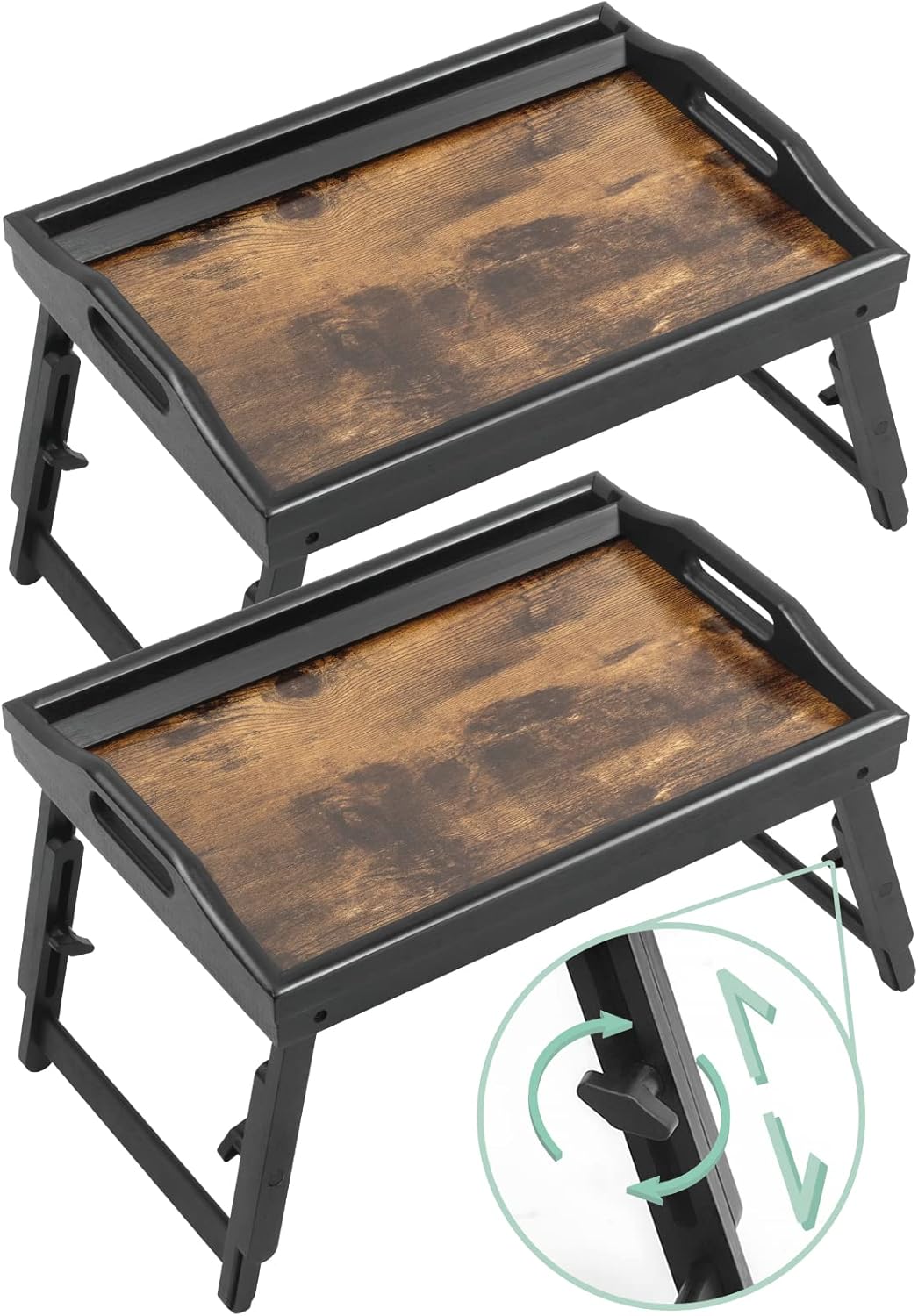 2 Pack Bed Tray Table Breakfast Trays Serving Tray Adjustable Height for Eating Bamboo Bed Laptap
