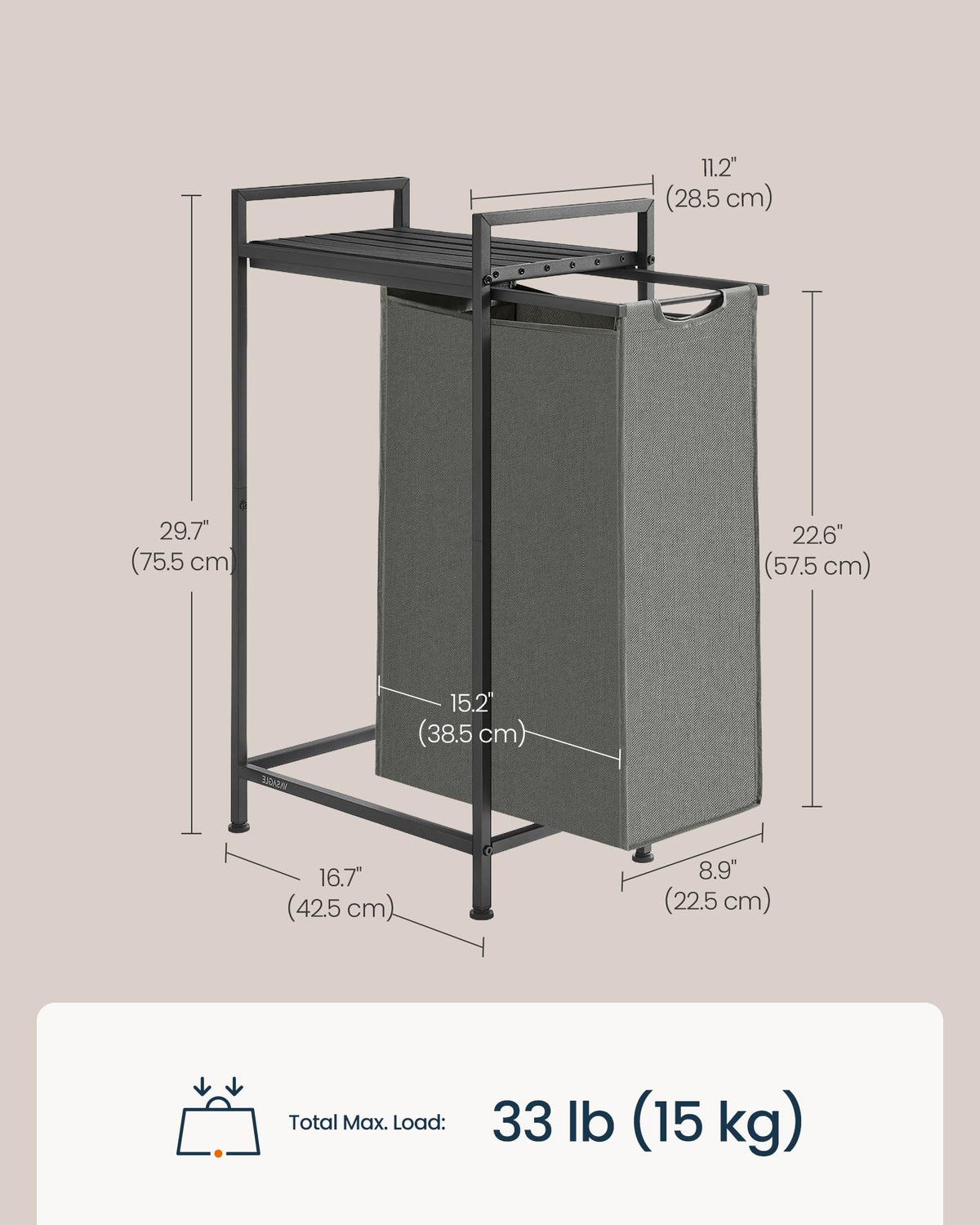 SONGMICS HOME Laundry Basket Sorter with Storage Shelf, Laundry Hamper with Metal Frame, 12.4