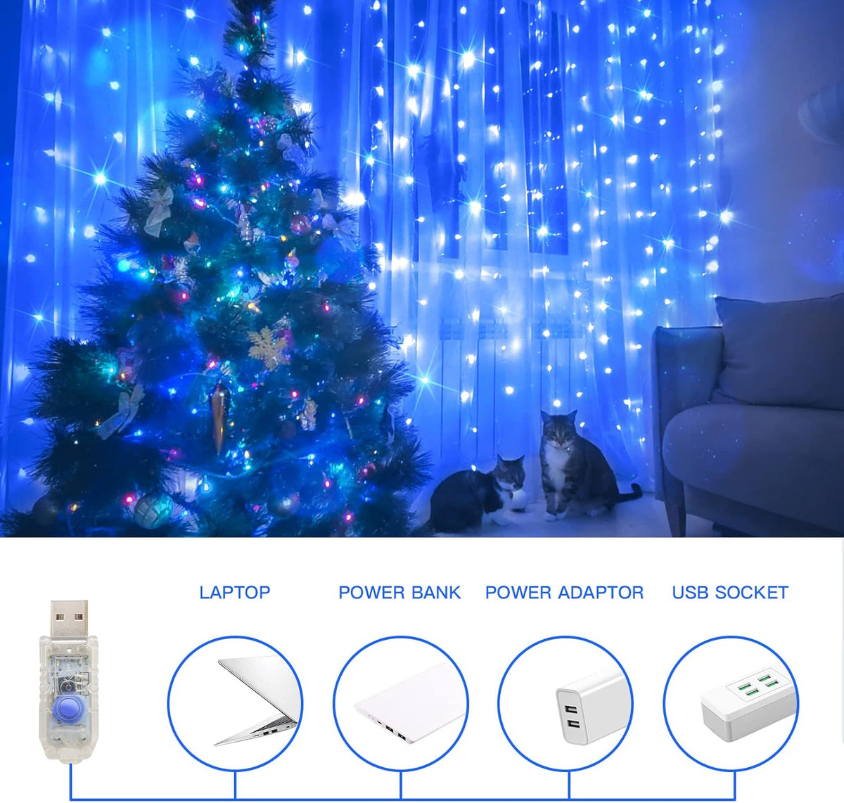 suddus Curtain Lights for Bedroom, 200 Led Hanging String Lights Outdoor Waterproof, Fairy Curtain