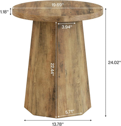 Tribesigns Round Pedestal End Table, Farmhouse Couch Side Table with Octagonal Base, Nightstand