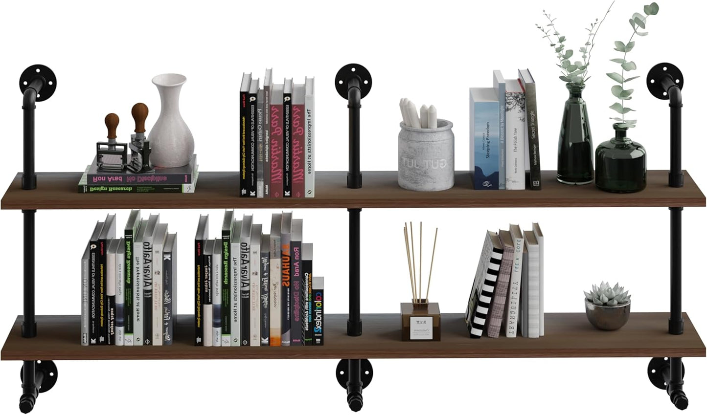 Industrial Pipe Wall Shelves Pipe Shelving with Real Wood Plank ,60 Inches Floating Shelves for