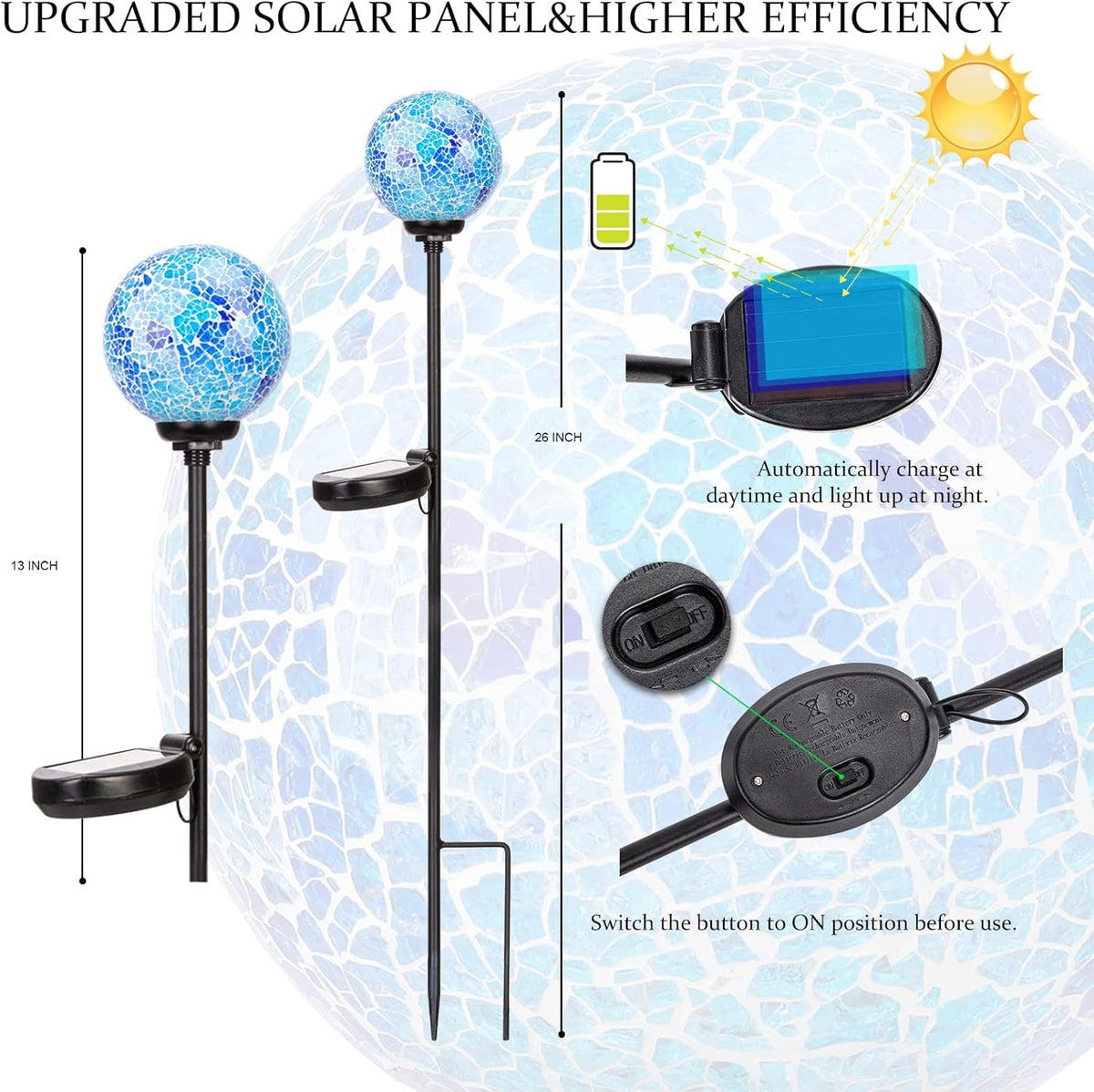 VCUTEKA Solar Lights Outdoor Decorative - Mosaic Solar Garden Stakes Light Waterproof LED Light for