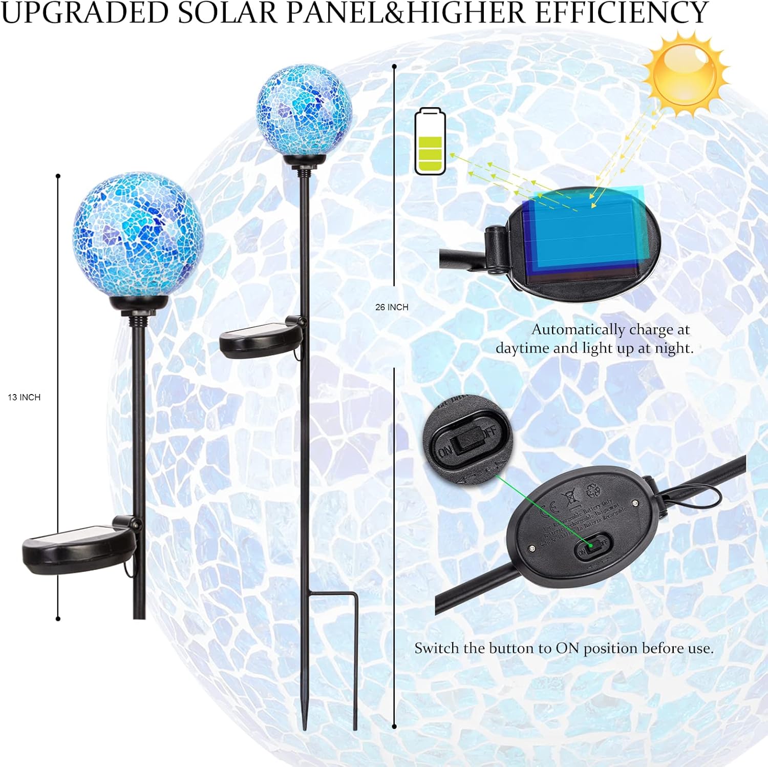 VCUTEKA Solar Lights Outdoor Decorative - Mosaic Solar Garden Stakes Light Waterproof LED Light for