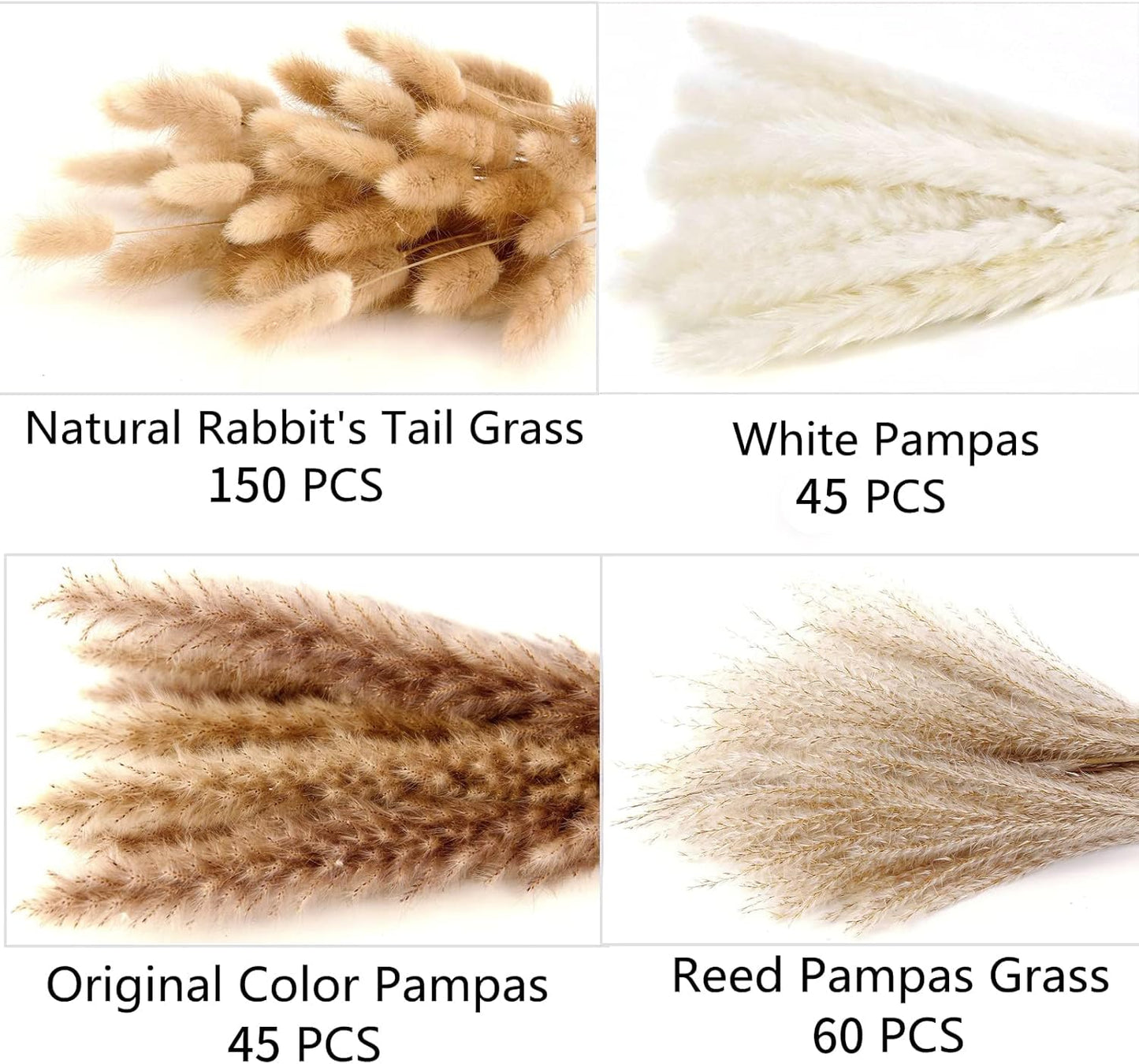 300 PCS Dried Flower Bouquet – Pampas Grass, Floral Decor for Home, Wedding, and Boho Style |