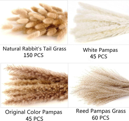 300 PCS Dried Flower Bouquet – Pampas Grass, Floral Decor for Home, Wedding, and Boho Style |