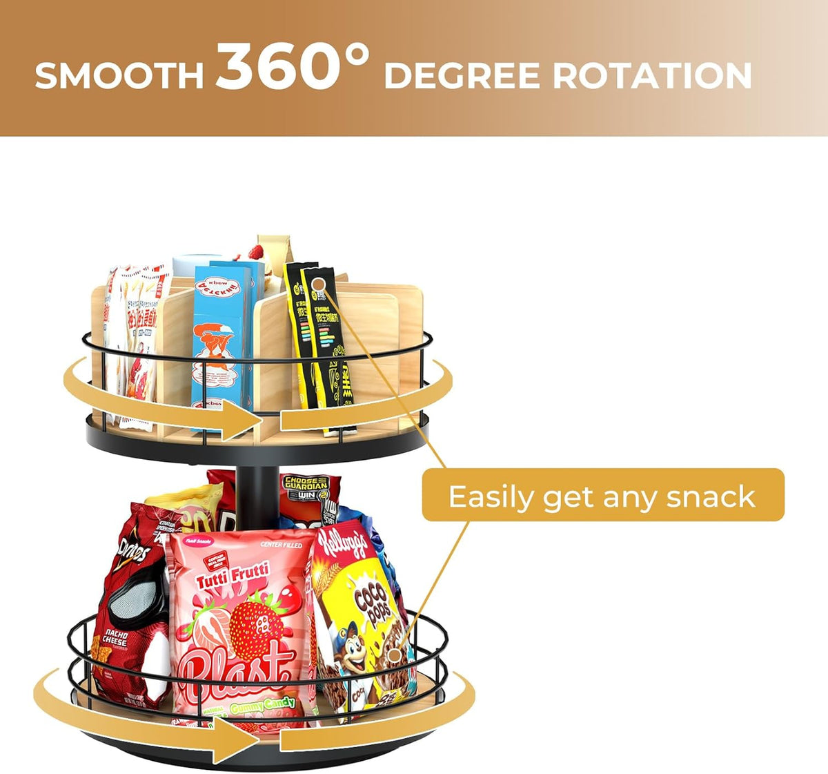 Snack Organizer - Versatile Snack Storage 2 Tier Lazy Susan with Convenient Grab-and-Go Design