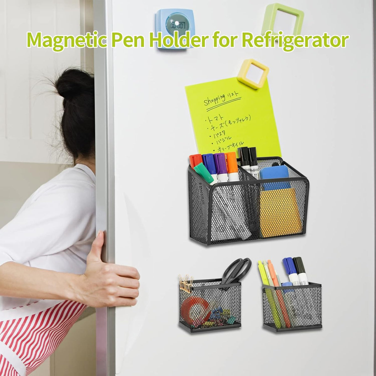 Neudeco Locker Shelf Organizer, Magnetic Pencil Holder, Metal Storage Basket for Whiteboard