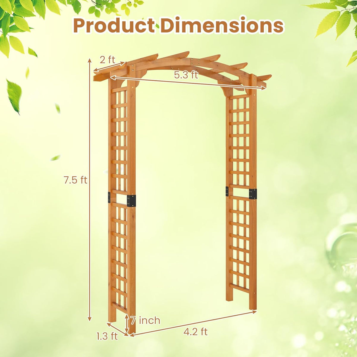 Giantex 7.5FT Wood Garden Arbor Trellis, Wooden Wedding Arch for Ceremony Party, Outdoor Archway