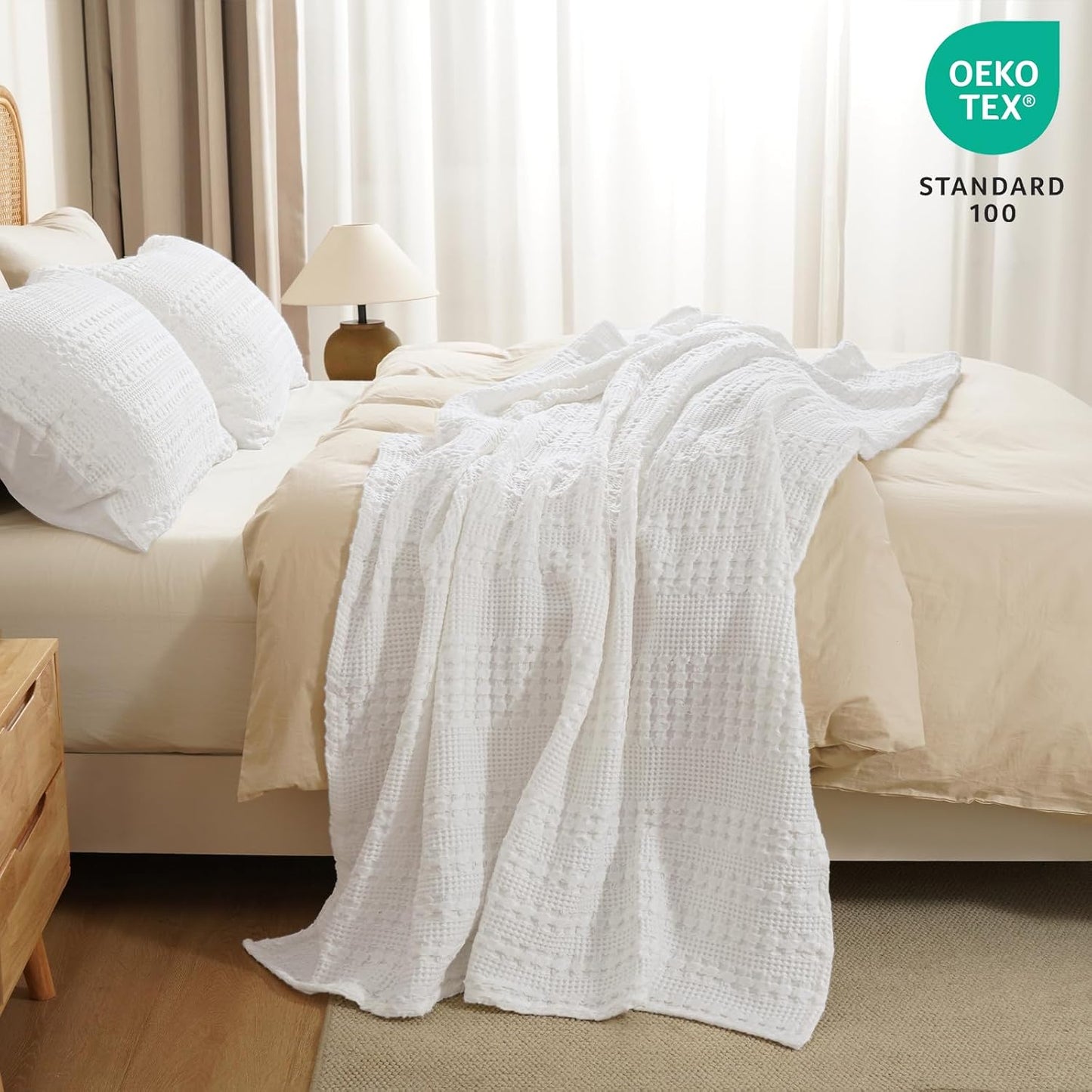 PHF 100% Cotton Waffle Weave Throw Blanket, Soft Lightweight Breathable Cozy Summer Throws for