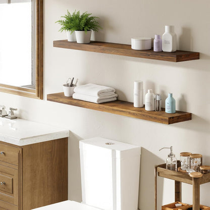 BAMEOS Floating Shelves,40 in W x 7in D Wall Mounted Wooden Shelves with Invisible Brackets Set of