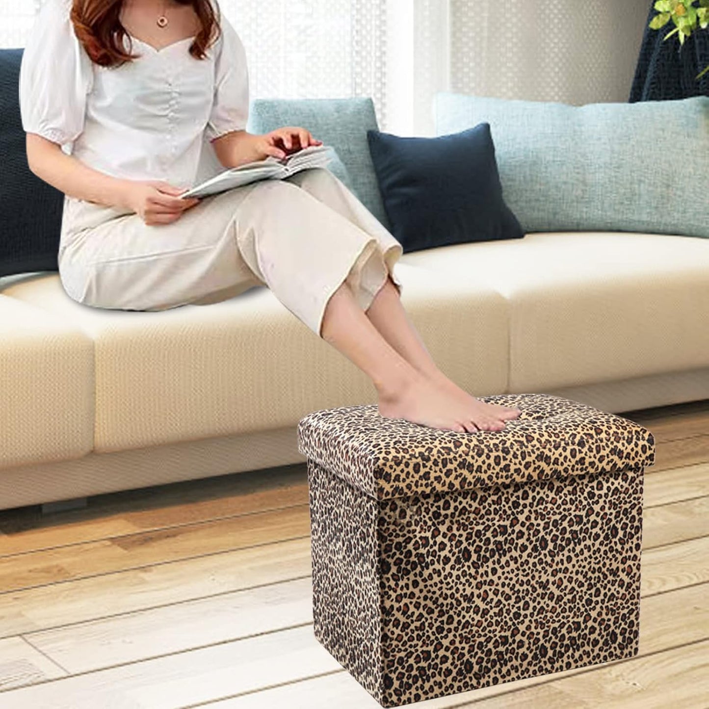 ALASDO Ottoman Storage Ottoman Footrest Stool Small Ottoman with Storage Foldable Ottoman Foot Rest