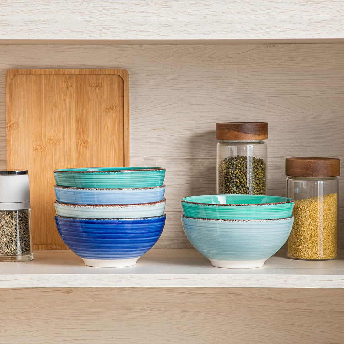 vancasso Bonita 27 Oz Cereal Bowls Set of 6, Blue Ceramic Bowls for Kitchen, 6 Inch Soup Bowls