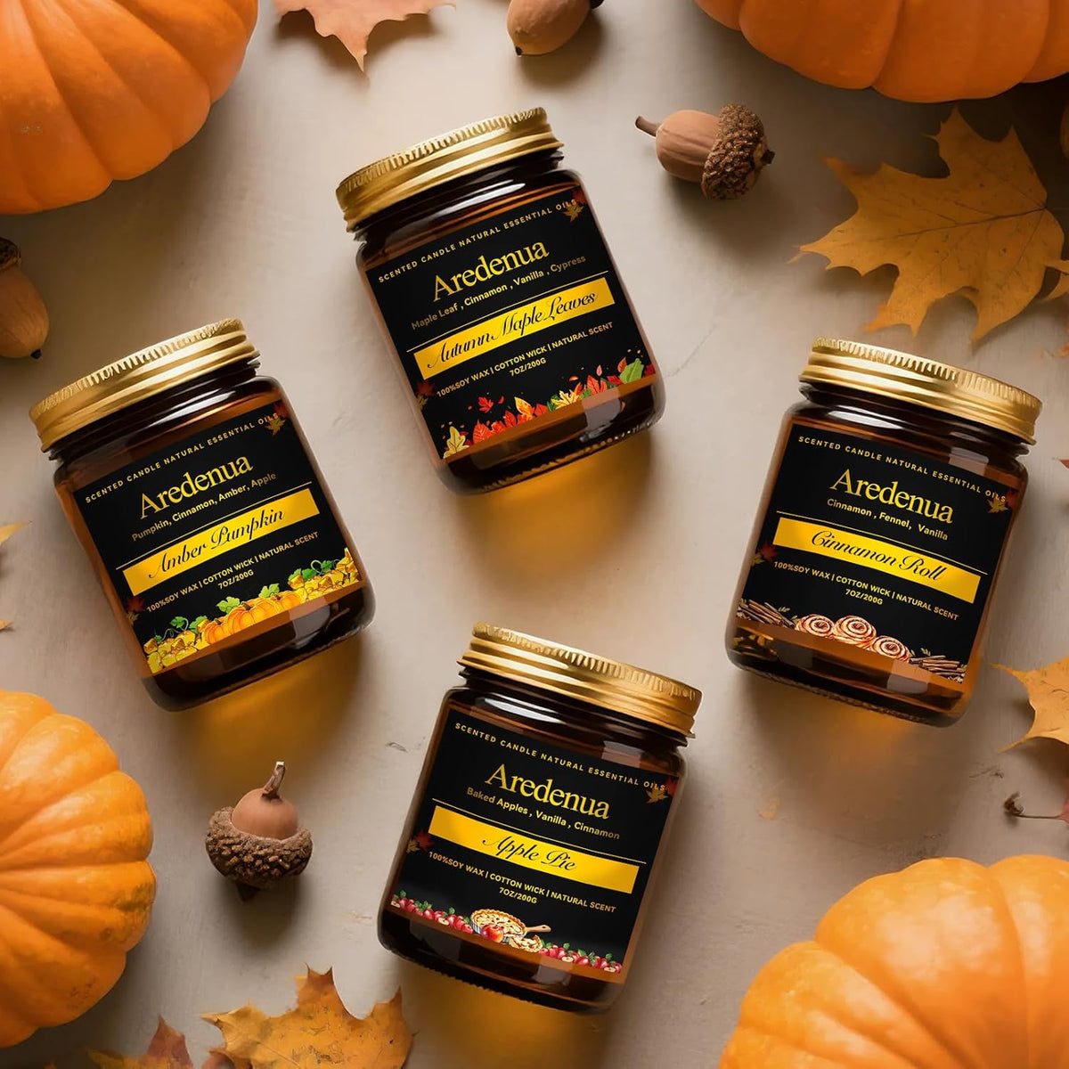 Amber Pumpkin Candle | Fall Pumpkin Candles - Scented Candle for Autumn, 7oz Soy Candles for Home