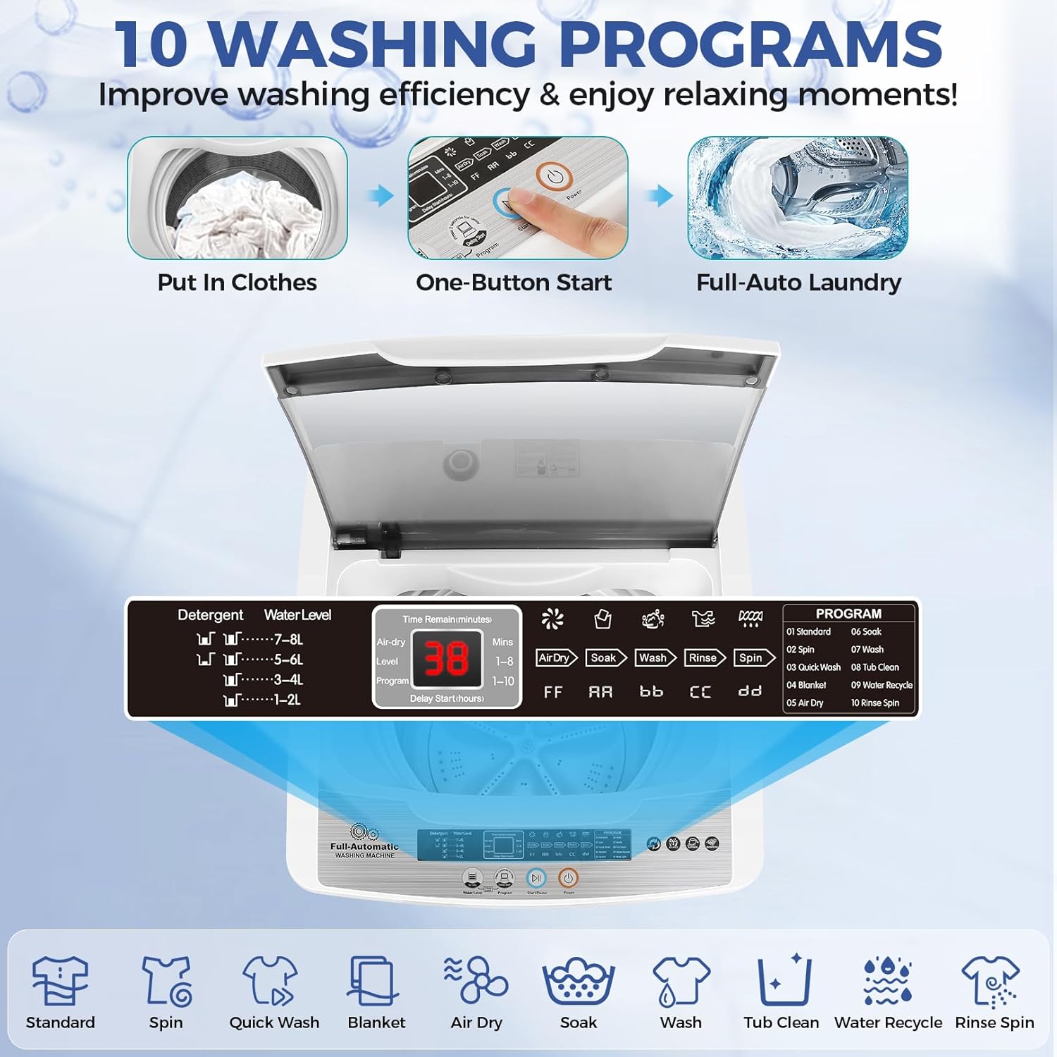 Nictemaw Portable Washing Machine 20Lbs Capacity 2.8 Cu.ft Portable Washer and Dryer Combo with 10