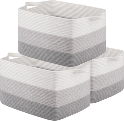 OIAHOMY Rectangle Woven Storage Basket - Nursery Cotton Rope Baskets for Storage, Toy Basket