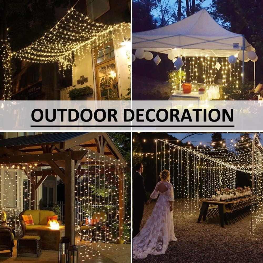 Solhice LED Curtain Lights Outdoor 30ft x10ft, 720 LED Plug in Hanging String Lights Indoor