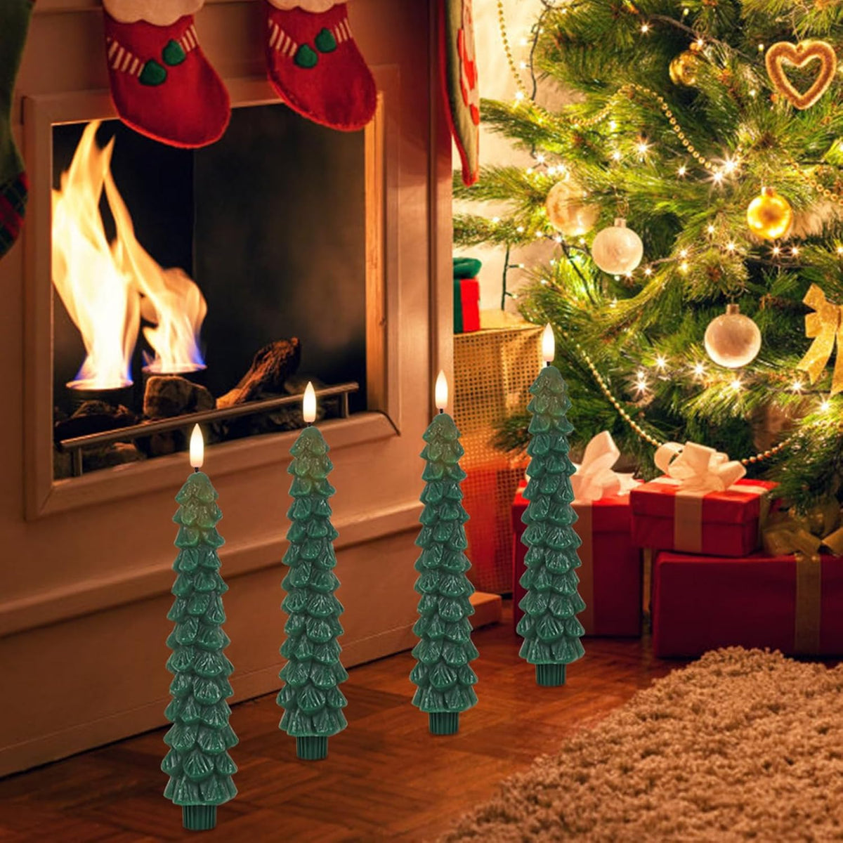 GenSwin Christmas Tree Flameless Taper Candles with Remote Timer, Christmas LED Taper Candles with