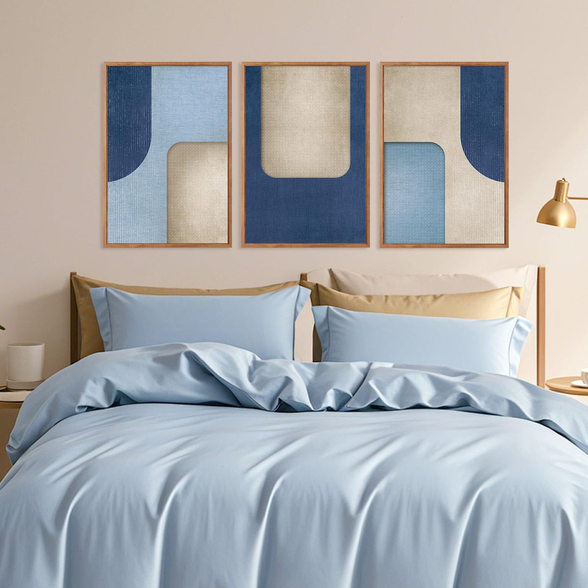 KAIRNE Blue Modern Abstract Canvas Wall Art,Neutral Prints Set of 3(16”X24”),Simple Design Wall