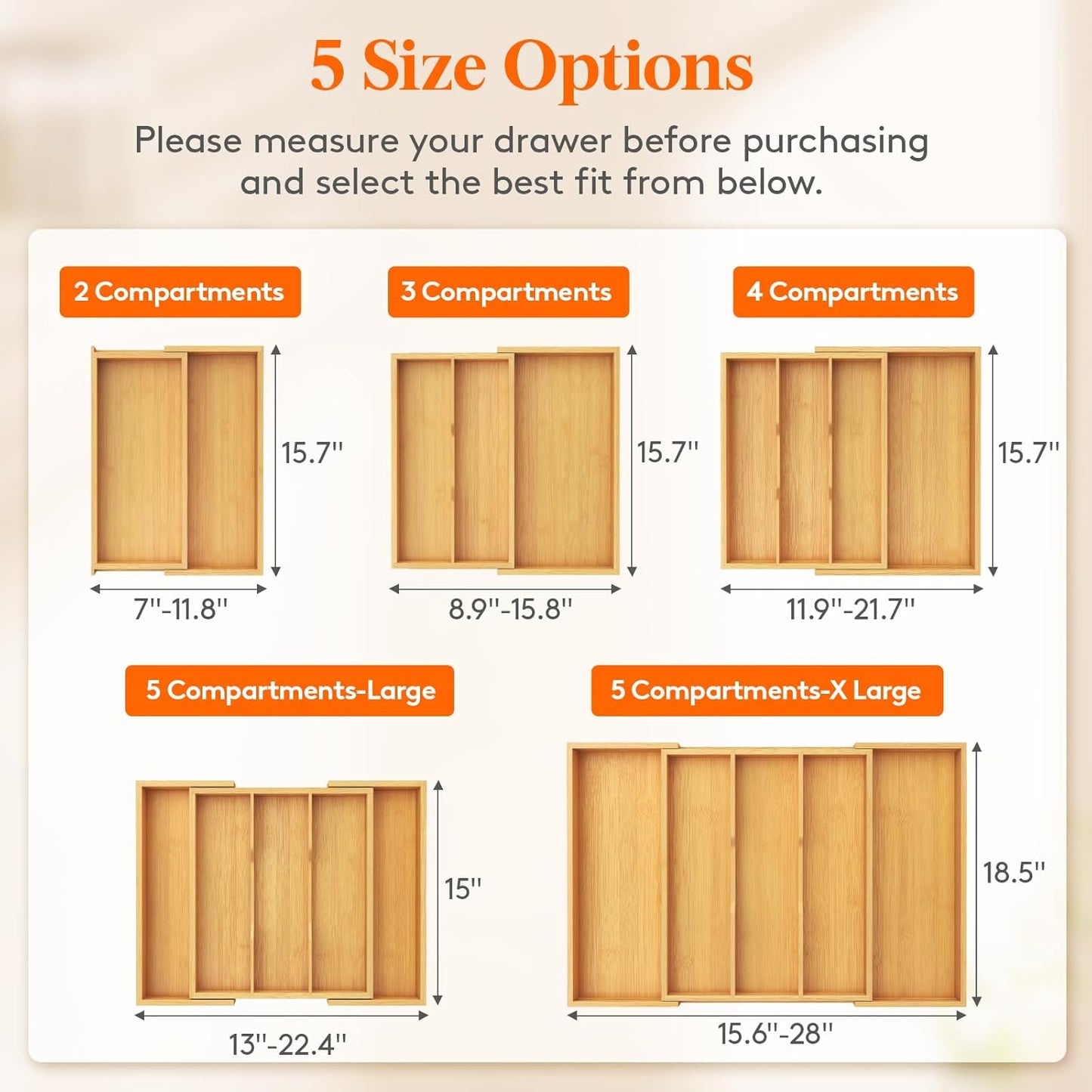 Lifewit Utensil Organizer for Kitchen Drawer, Bamboo Cooking Utensil Tray, Expandable Cutlery