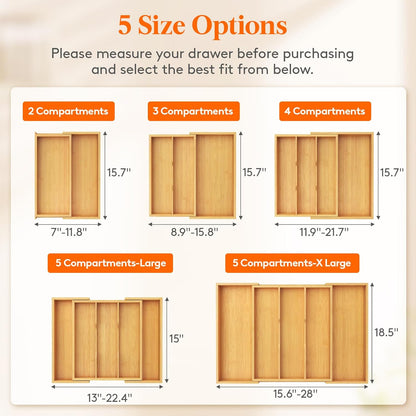 Lifewit Utensil Organizer for Kitchen Drawer, Bamboo Cooking Utensil Tray, Expandable Cutlery