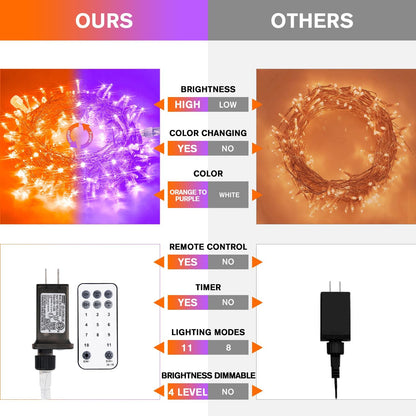 JMEXSUSS 100 LED Orange & Purple Halloween Lights - Plug in, Connectable Color Changing String