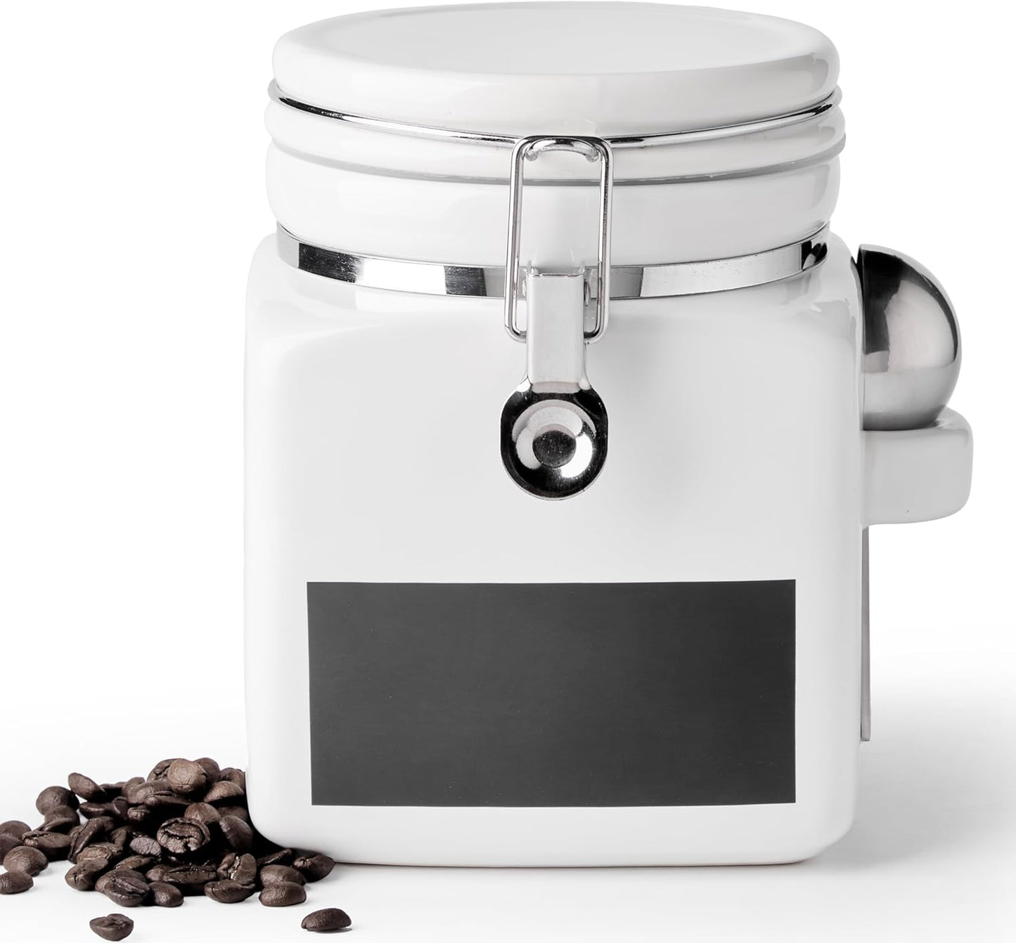 Ceramic Coffee Canister with Airtight Lid and Scoop, Large 74 Fl Oz / 2.2 L Kitchen Food Storage