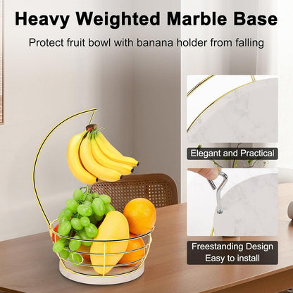 Livabber Countertop Fruit Basket Bowl with Banana Hanger, Modern Standing Fruit Vegetable Bowl