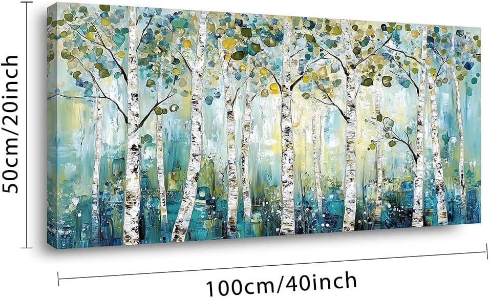 LASMOND Abstract Teal Grove Canvas Paintings Prints Modern Tree Wood Artwork Decor Wall Art for