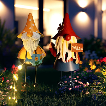 HONGLAND Metal Gnome Yard Art -18 Inch Garden Gnomes Statues Outdoor Decor with Watering Can Solar