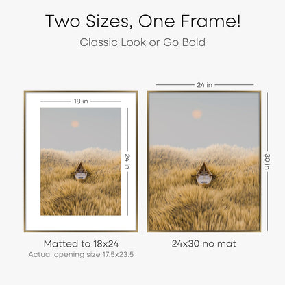 Homeforia Bronze 24x30 Picture Frame, High End Metal Poster Frame with Mat 18x24, Tempered Glass