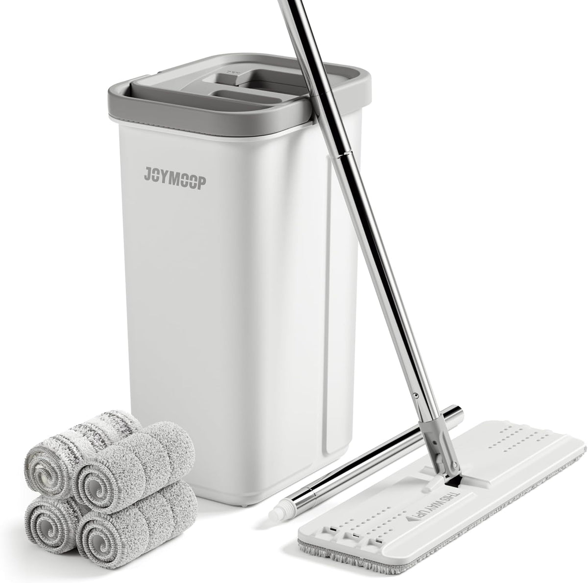 JOYMOOP Mop and Bucket with Wringer Set, Hands Free Flat Floor Mop and Bucket, 60" Mop with 4