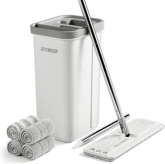 JOYMOOP Mop and Bucket with Wringer Set, Hands Free Flat Floor Mop and Bucket, 60" Mop with 4