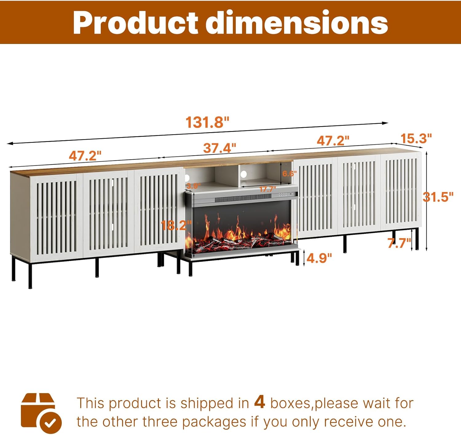 3-Sided Glass Farmhouse Fireplace TV Stand for TVs Up to 110 Inch, Entertainment Center with 36"