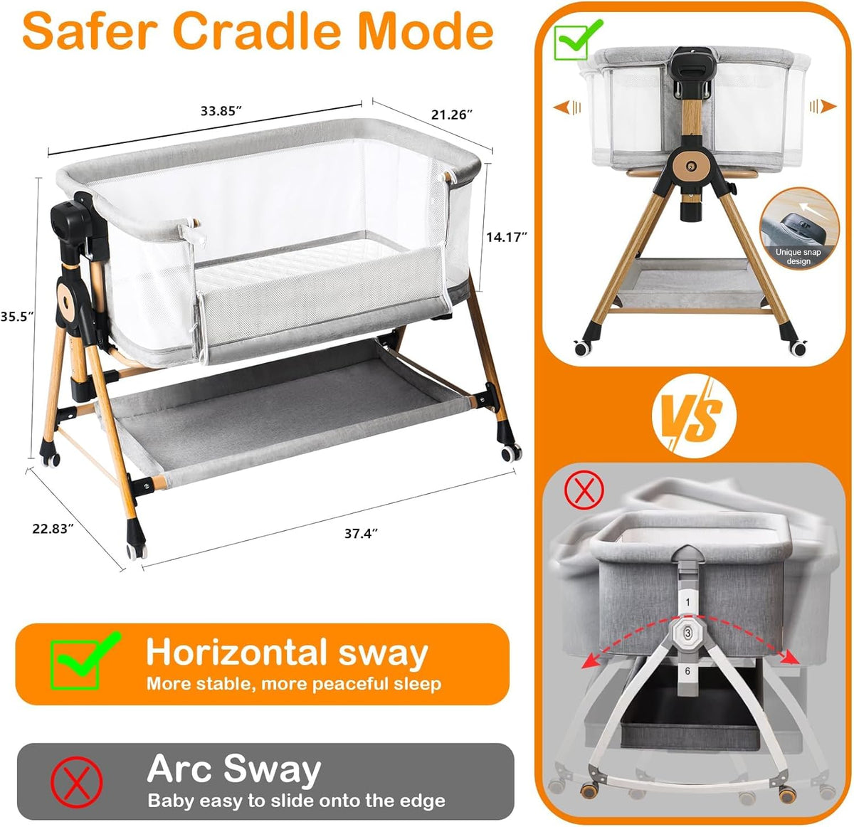 3 in 1 Baby Bassinet,Bedside/Rocking Bassinet for Baby,Bedside Crib with Lockable Wheels,Waterproof