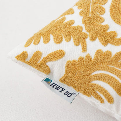 HWY 50 Mustard Yellow Decorative Throw Pillow Covers 18x18 Inch (1 Piece), Embroidered Cotton