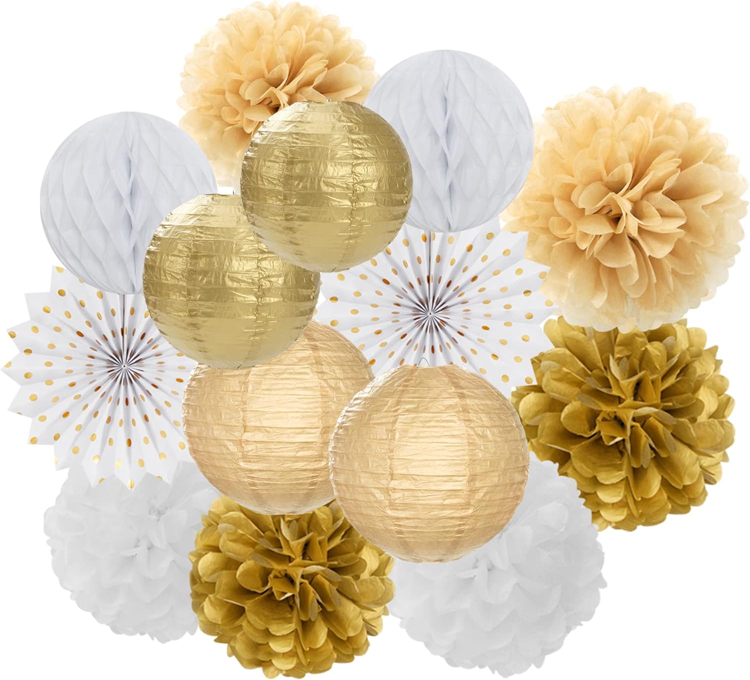White Gold Party Decorations Streamers - 14pcs Christmas Wedding Engagement Paper Lanterns