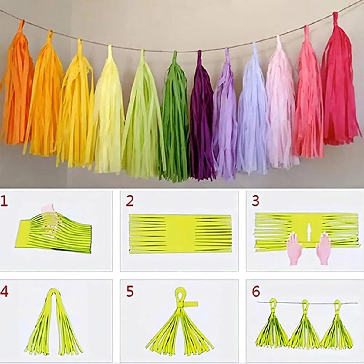 Shiny Tassel Garland Tissue Paper Tassel Banner,Tassels Party Decorations for