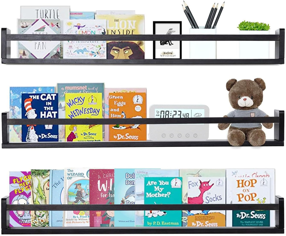 AZSKY Black Nursery Bookshelves for Wall Hanging Kids Bookshelf Baby Book Shelf Organizer Wall