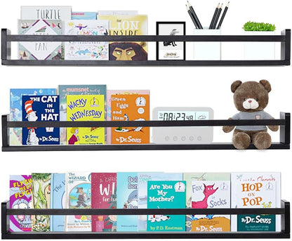 AZSKY Black Nursery Bookshelves for Wall Hanging Kids Bookshelf Baby Book Shelf Organizer Wall