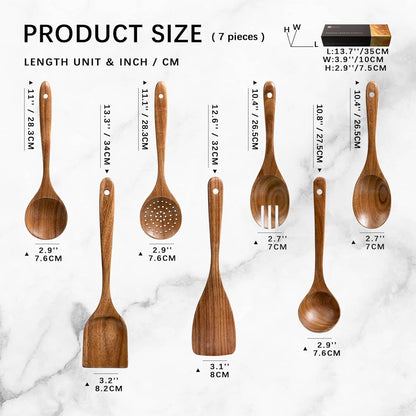 Wooden Spoons for Cooking, Nonstick Cooking Utensil Set with 7 Piece Acacia Wooden Spatulas and