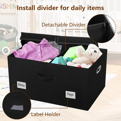 75 Quarts Extra Large Decorative Storage Bins with Lids, 1 Pack Black Collapsible Storage Bins with